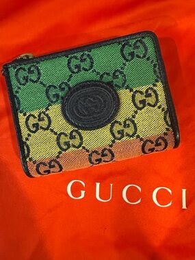 Gucci GG Multicolor Canvas Zip Wallet - Green Yellow Orange